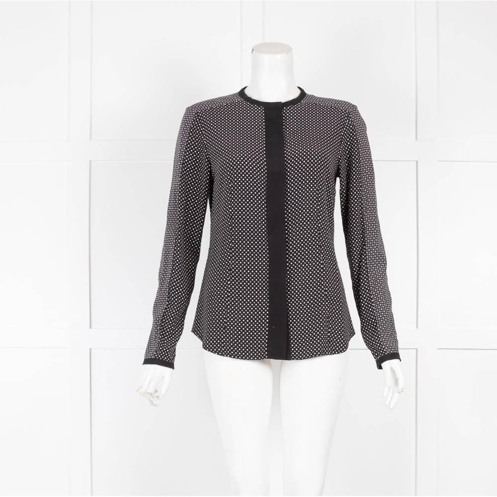 Rag & Bone Black White Print Silky Long Sleeve Snap Bottom Blouse Top XS